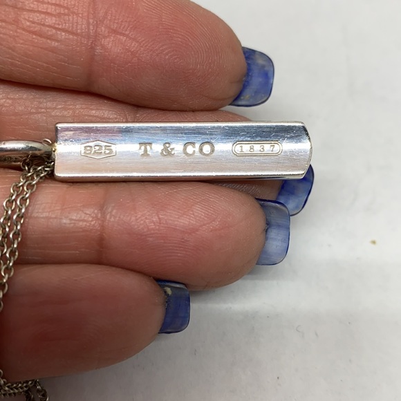 Retired Tiffany 1837 Bar Pendant and Tiffany chain - Picture 2 of 9